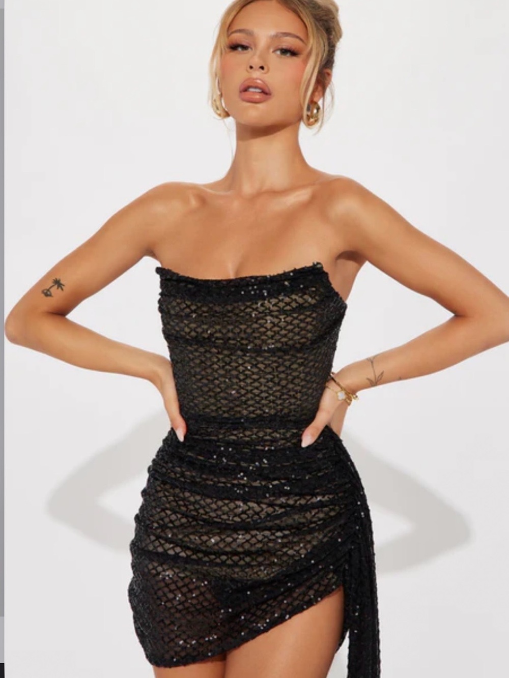 Fashion Nova Black Strapless Sequin Mesh Mini Dress